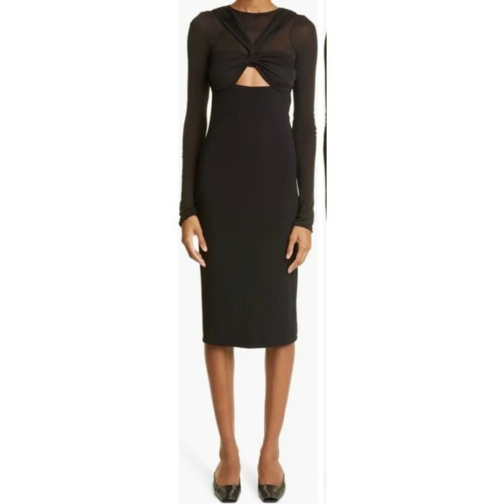 Nensi Dojaka Twisted knot long sleeve black midi dress Size M